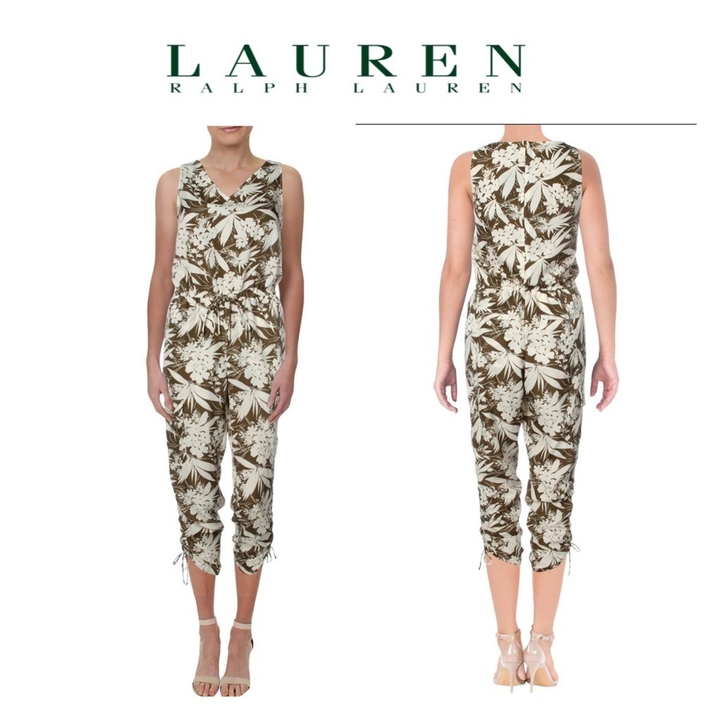 Lauren Ralph Lauren Womens Neila Printed Sleeveless Jumpsuit Olive  6